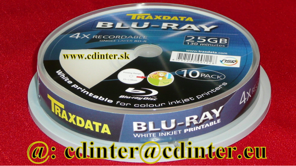 10 Stück 25 GB Weiß Traxdata Blu-Ray-Discs 4 x 130 Minuten mit Tintenstrahldrucker bedruckbar Vollgesichtsanzeige 